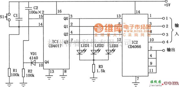 开关电路中的CD4017、CD4066构成的电子切换开关电路图  第1张