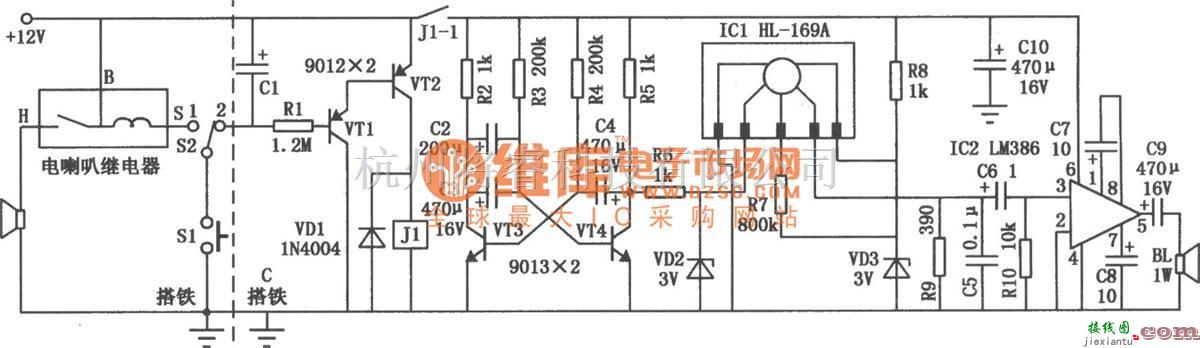 语音电路中的汽车语音喇叭电路图  第1张