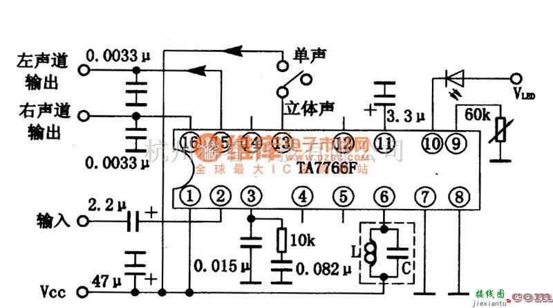 集成电路构成的信号产生中的TA7766F低电压立体声译码集成电路图  第3张