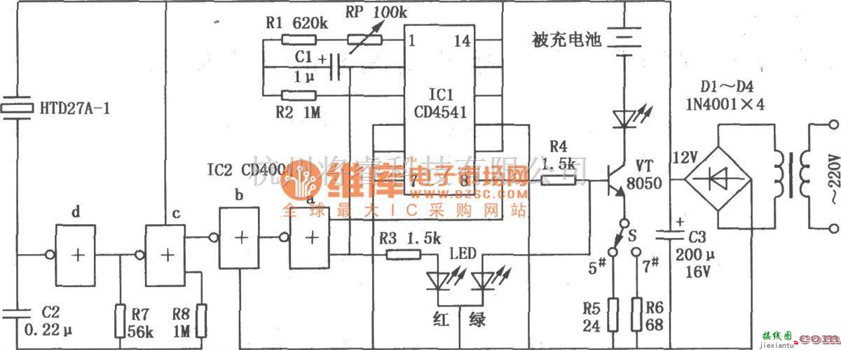 充电电路中的CD4541构成的镉镍电池自动充电器电路图  第1张