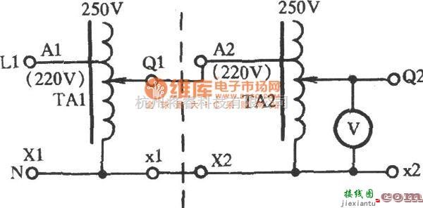 电工测试工具中的用三只调压器串联获得0-284V电压电路图  第1张