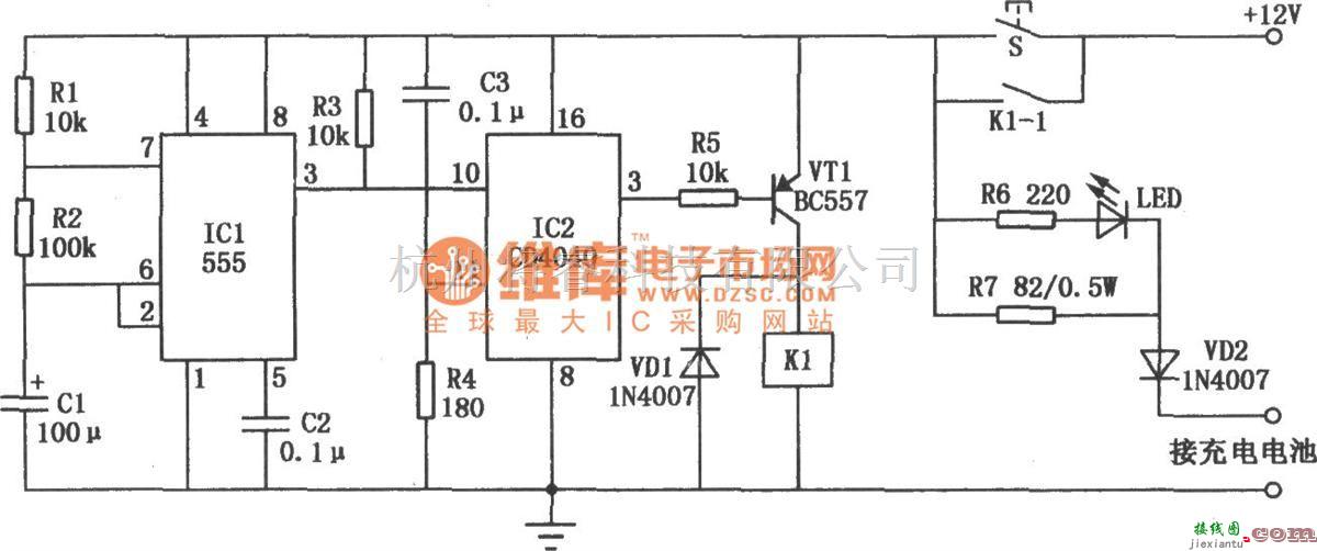 充电电路中的CD4040构成的镉镍电池充电电路图  第1张