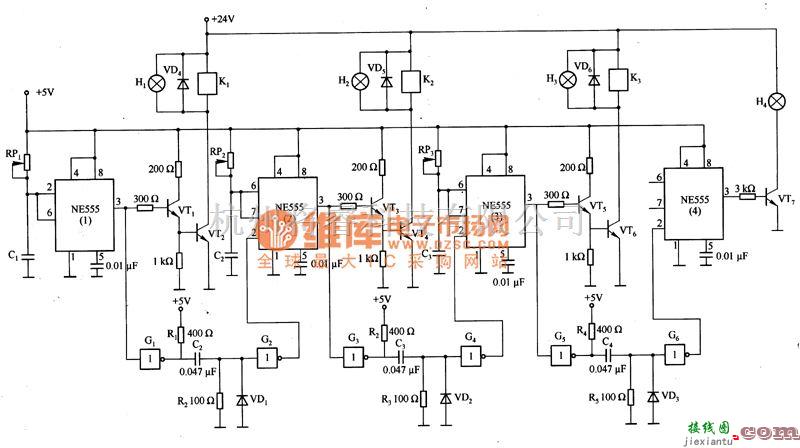 定时控制中的由NE555等构成的顺序定时器电路图  第1张