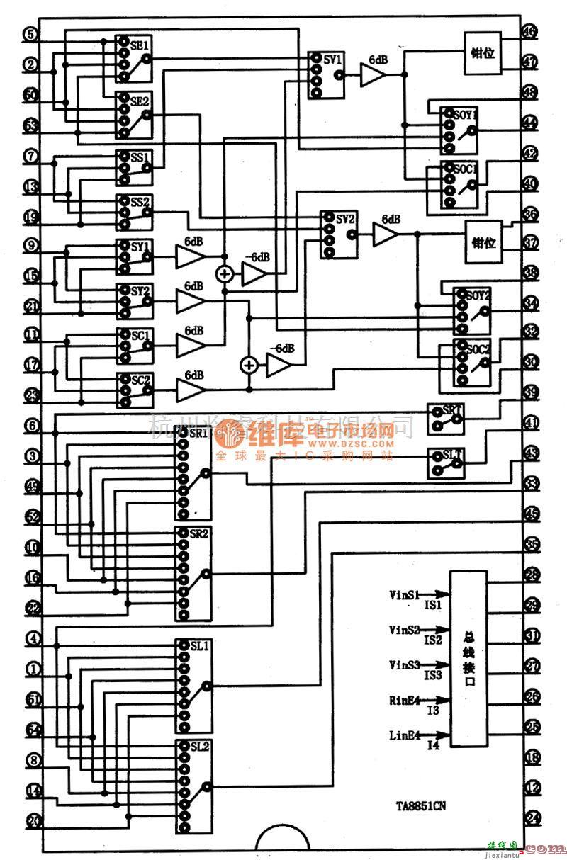 开关电路中的TA8851CN I2C总线控制开关集成电路图  第1张