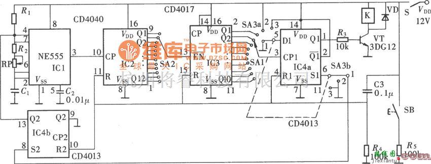 继电器控制中的多功能可调式通用时间继电器(NE555、CD4013)电路图  第1张