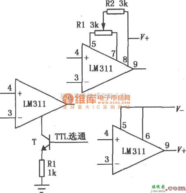 数字电路中的LM111／211／311单电压比较器电路图  第1张