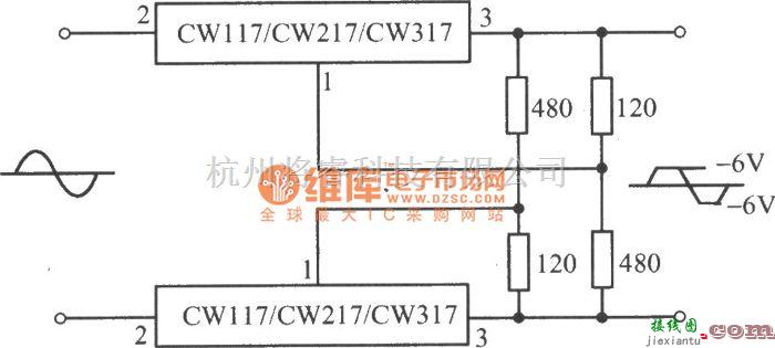 数字电路中的CW117／CW217／CW317构成的交流峰值削波电路图  第1张