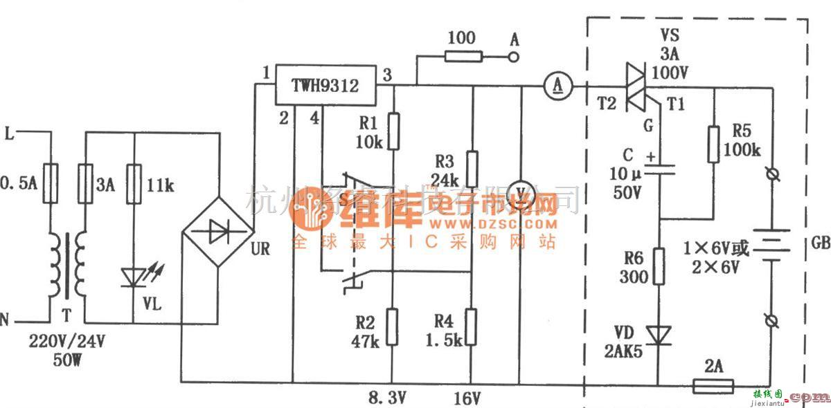 充电电路中的TWH9312构成的密封式铅酸蓄电池充电电路图  第1张