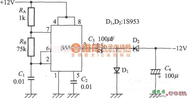 模拟电路中的使用Timer IC555的负电压发生电路图  第1张