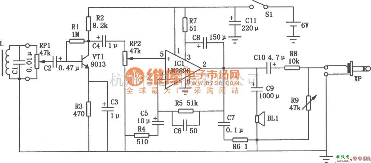 语音电路中的感应式电话机扩音器电路图  第1张