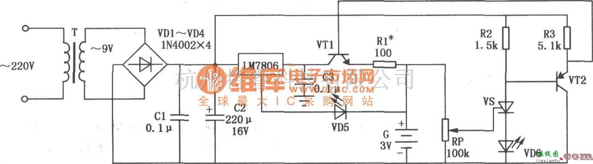 充电电路中的LM7806构成的全自动镍镉电池充电电路图  第1张