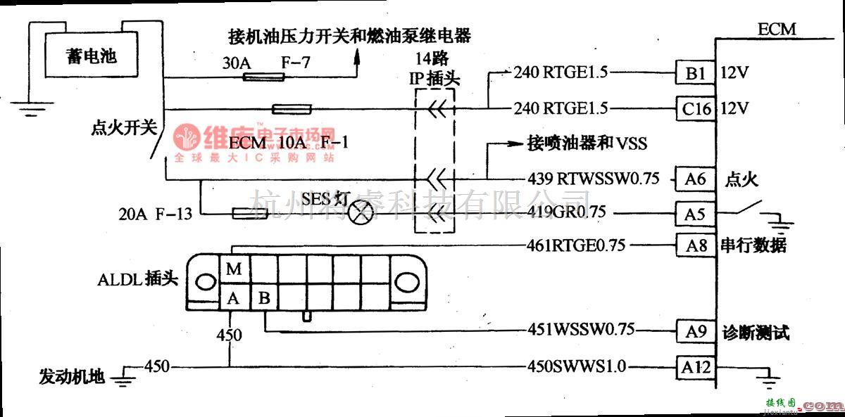 大宇中的大宇希望轿车发动机维修灯不亮故障检修有关电路图  第2张