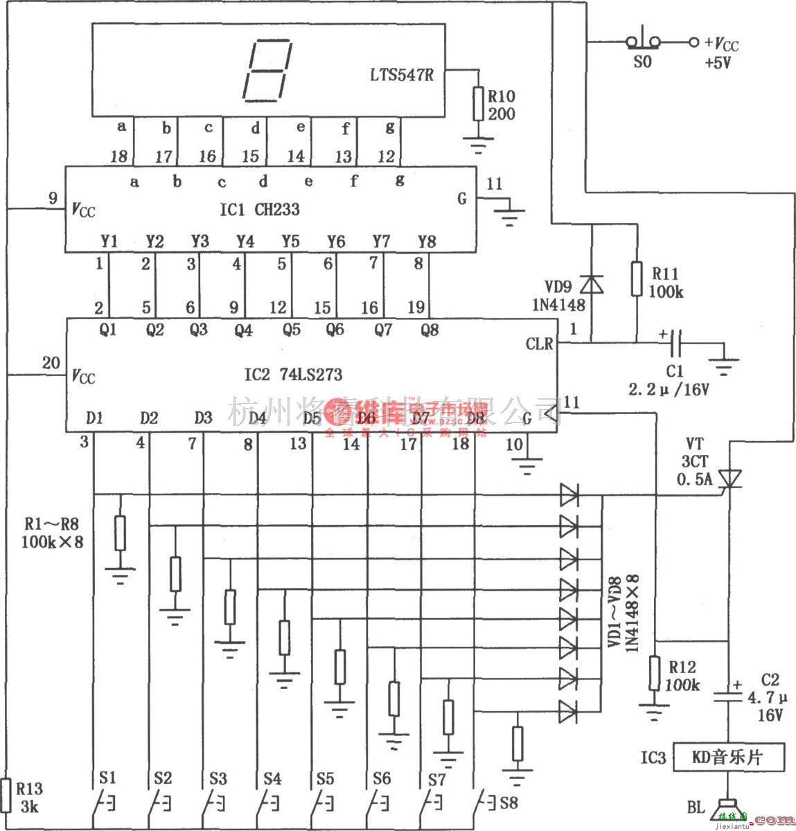 专用测量/显示电路中的由CH233和74LS273组成的八路数显抢答器  第1张