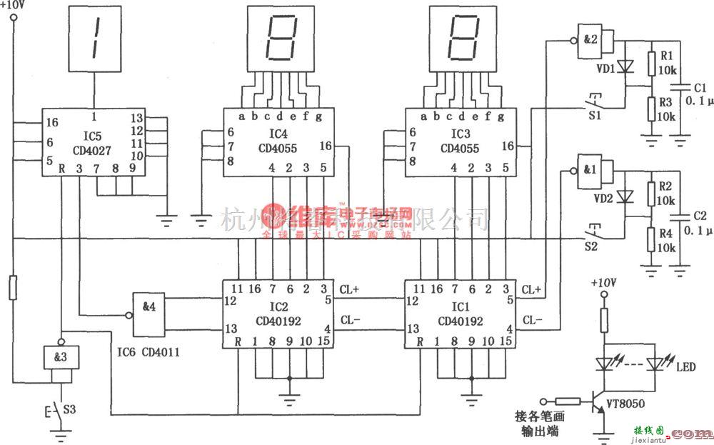 专用测量/显示电路中的球赛计分器(CD4027、CD4055、CD40192)  第1张