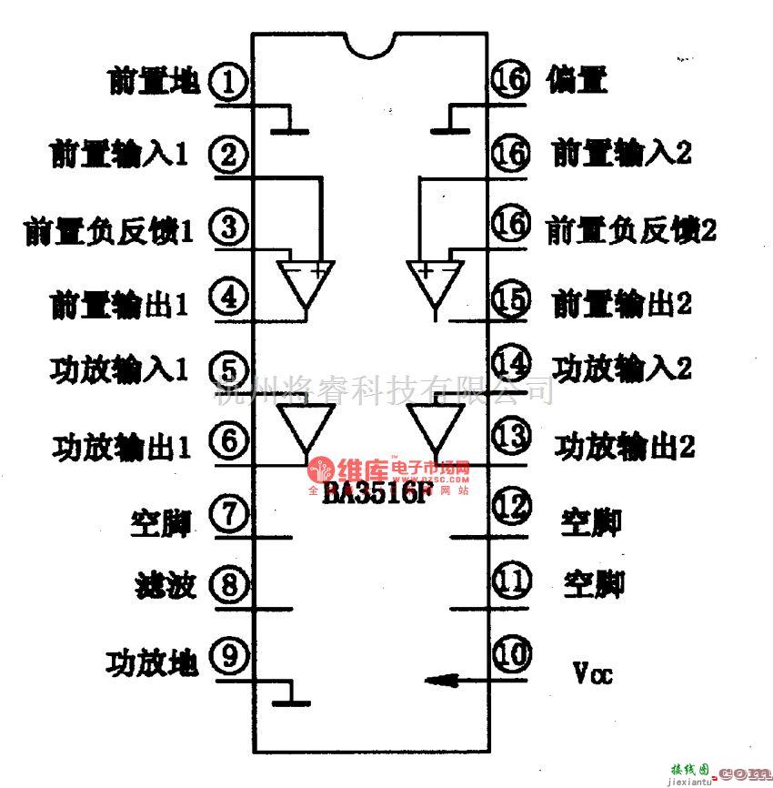 集成音频放大中的单片立体声收音集成电路图  第1张