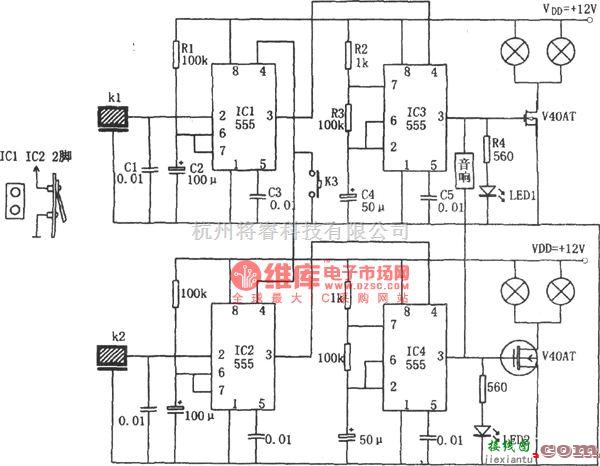 灯光控制中的555构成的汽车转向指示灯电路  第1张