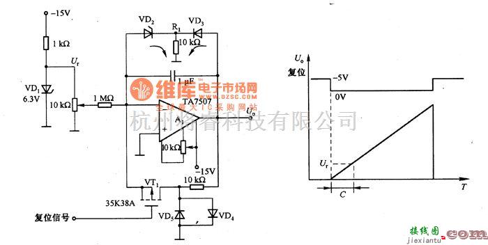 振荡电路中的由TA7507等构成的斜坡函数发生器电路图  第1张