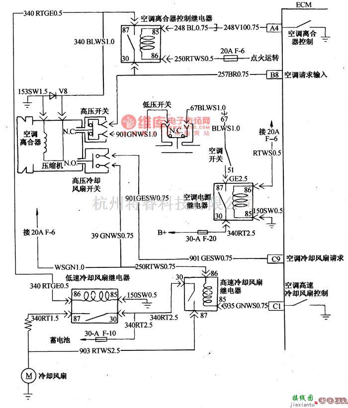 大宇中的大宇希望轿车燃油喷射、空调控制电路原理电路图  第1张