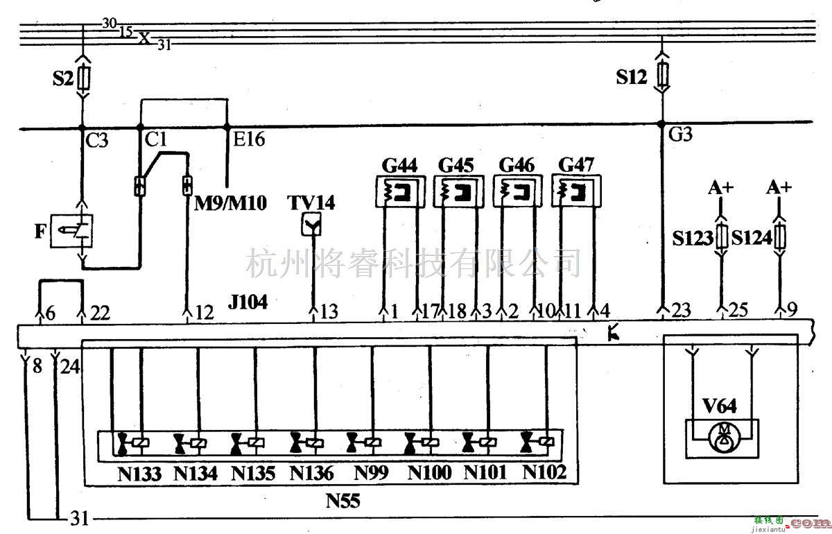 大众（上汽）中的桑塔纳20OOGSi轿车ABS系统的故障诊断电路图  第1张