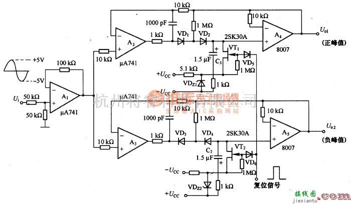 检测电路中的由μA741等构成的峰值检测电路图  第1张
