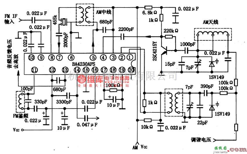 集成音频放大中的BA423OAFS AM电子调谐、FM中放集成电路图  第3张