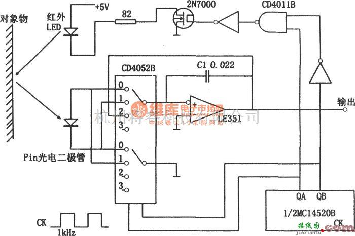 专用测量/显示电路中的反射光强度的检测电路图(CD4052B、CD4011B)  第1张