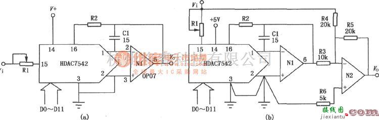 调制、阻抗变换电路中的HDAC7542 12位并口D／A转换器  第1张