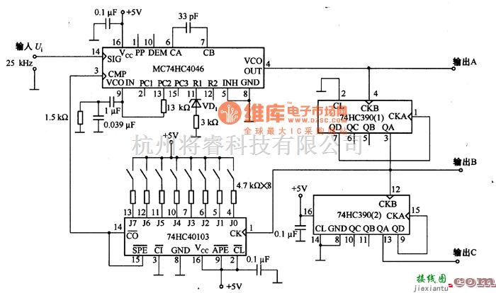 振荡电路中的由MC74HC4046等构成的时钟合成器电路图  第1张