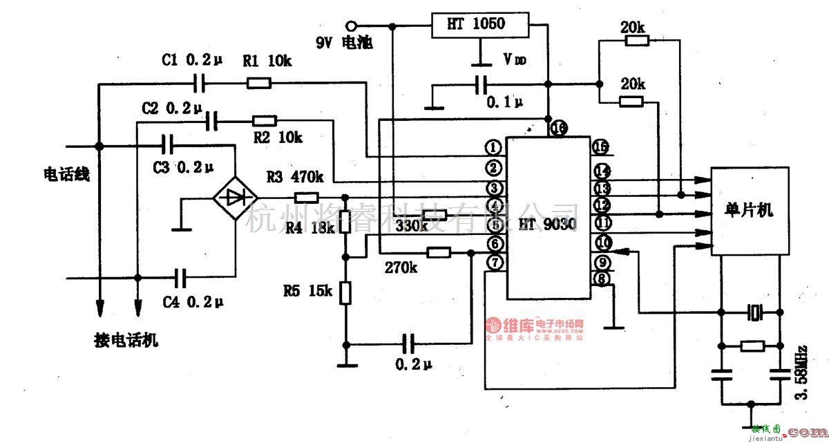 电源电路中的HT9030-主叫号码识别接收集成电路图  第3张