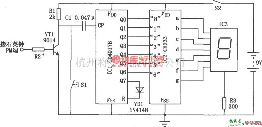 专用测量/显示电路中的CH233、CD4017B构成的星期数码显示器  第1张