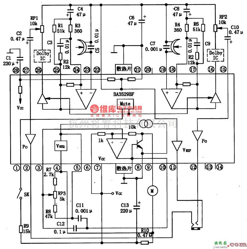集成音频放大中的BA3529BF单片立体声放音集成电路图  第1张