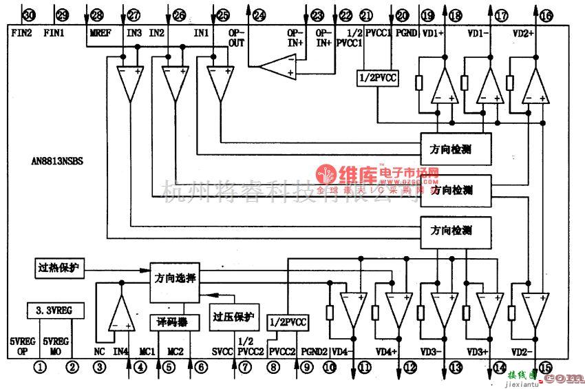 集成音频放大中的AN8813NSBS四通道驱动集成电路图  第1张