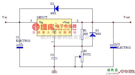 稳压电源中的LM317集成稳压电路电路图  第1张