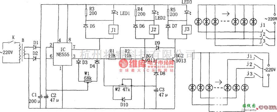 灯光控制中的NE555构成的摇滚彩灯控制器  第1张