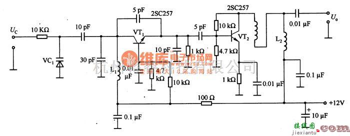 振荡电路中的由晶体管等构成的高频压控振荡器电路图  第1张
