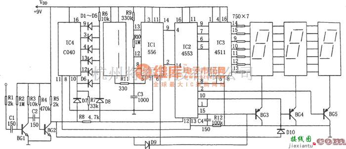 专用测量/显示电路中的收音机数字式频率显示器(C040、556)  第1张