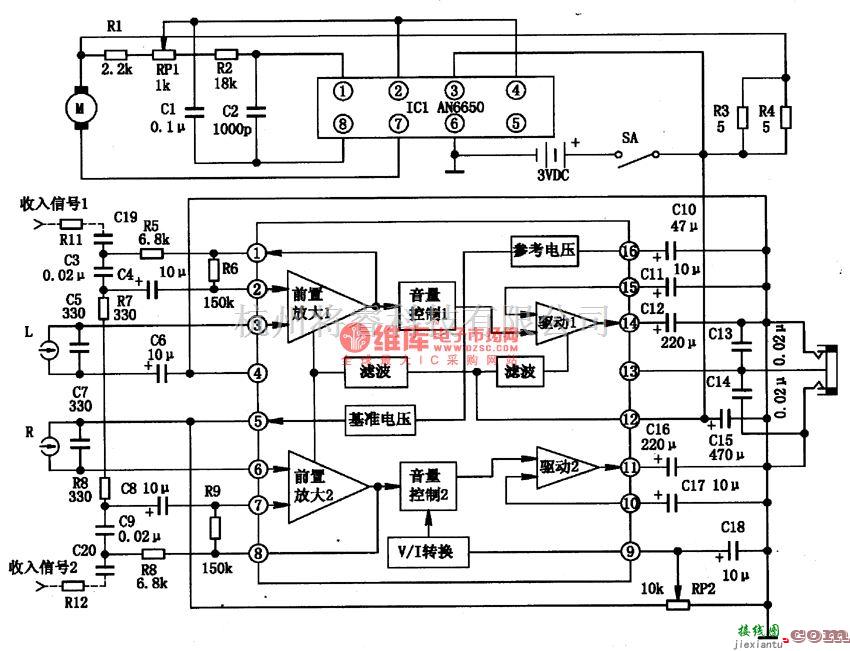 集成音频放大中的AN7108单片立体声放音集成电路图  第2张