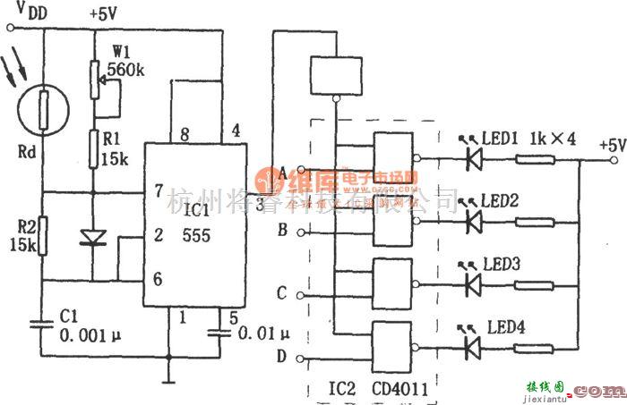 专用测量/显示电路中的555构成的亮度显示电路图  第1张