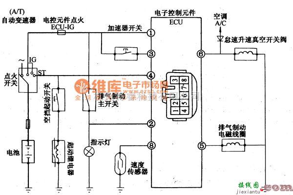 丰田中的丰田自动变速器并装有排气制动ECU的电控线路电路图  第1张