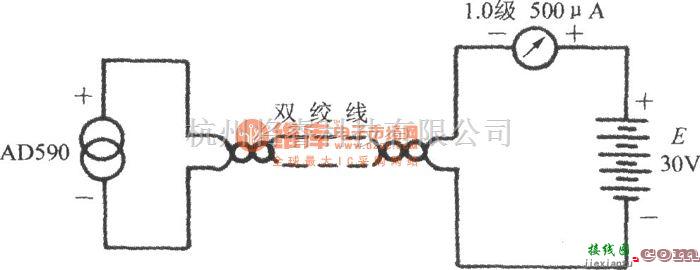 温度传感电路中的由电流输出式精密集成温度传感器AD590构成的模拟式温度计  第1张