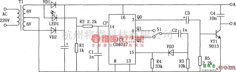 专用测量/显示电路中的CD4017构成的变频式电磁打点计时器  第1张