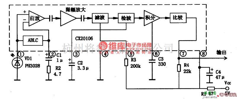 光电接收电路中的CX2O106A红外追控接收集成电路图  第2张