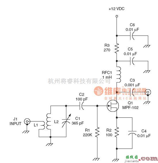 射频放大器电路中的射频Amplier电路：JFET RF amplifier circuit  第1张