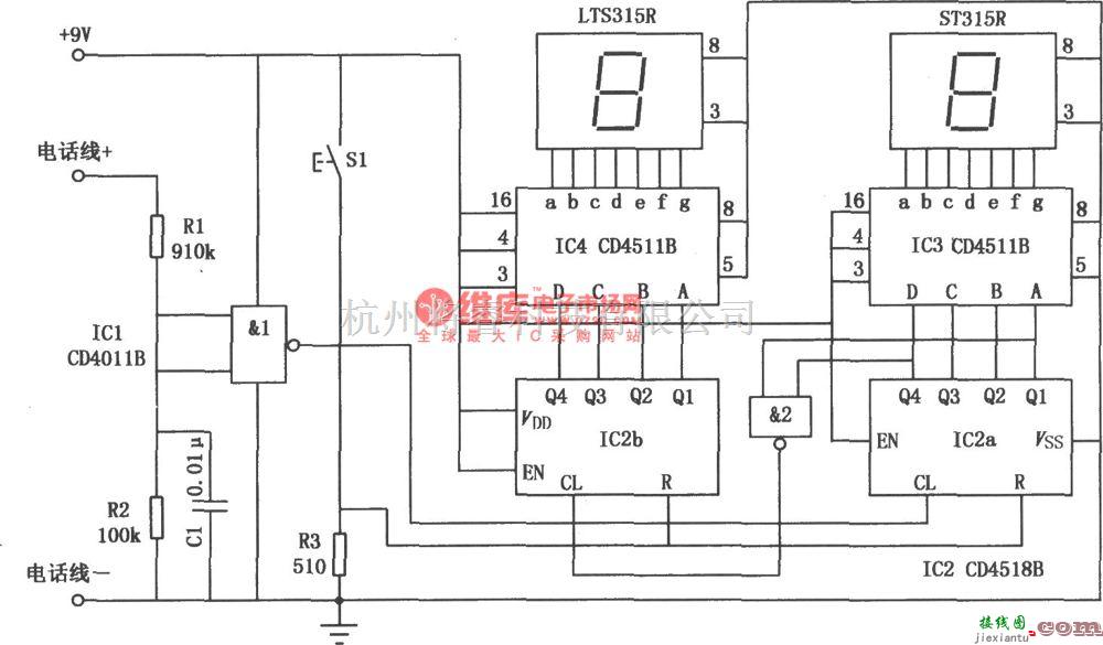 专用测量/显示电路中的电话记录器(CD4511B、CD4518B)  第1张