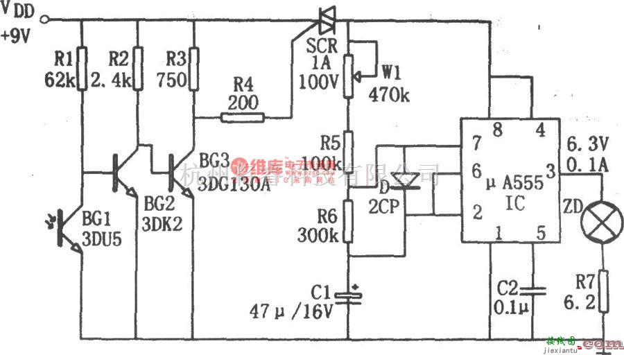 灯光控制中的μA555构成的夜间自动显亮灯  第1张