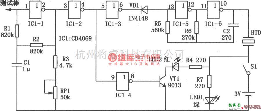 专用测量/显示电路中的感应式测电笔(CD4069)  第1张