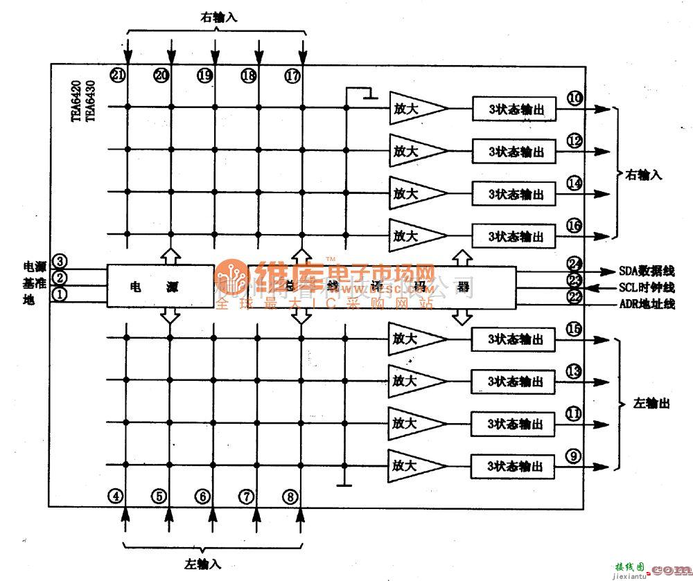 音频处理中的矩阵式音频开关集成电路图  第1张