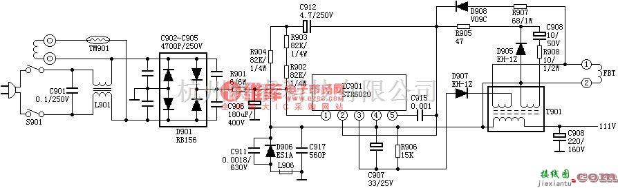 电源电路中的STR6020电源电路图  第1张