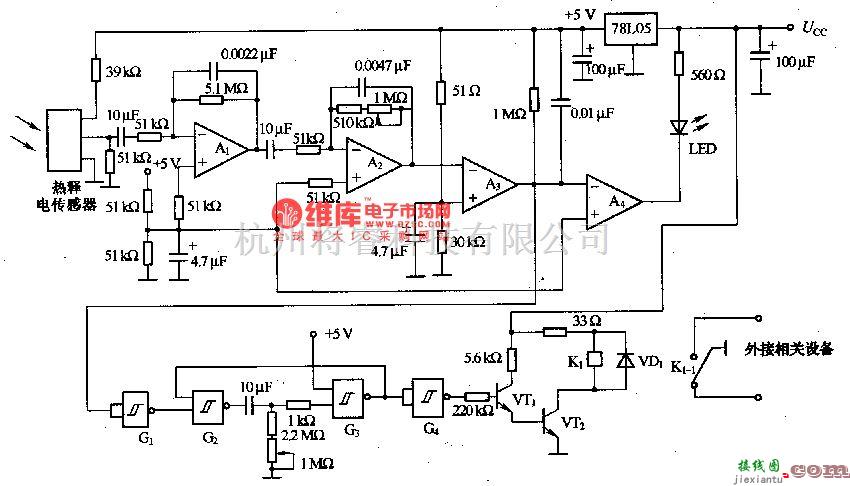 温控电路中的由热释电传感器等构成的红外温度控制电路图  第5张