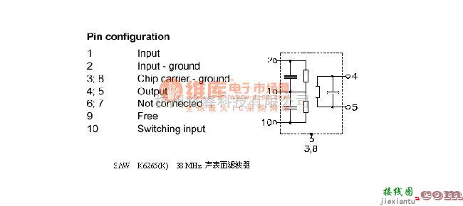 滤波器电路中的saw k6265(K) 38MHZ 声表面滤波器  第1张